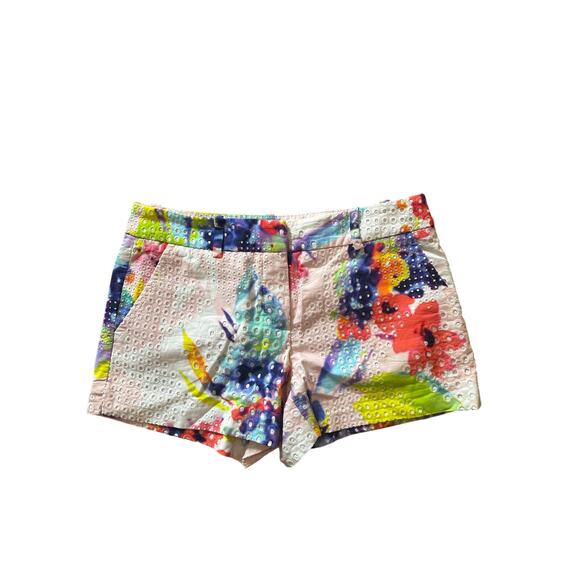 Trina Turk Sz 4 Corbin 2 Shorts Vibrant Colorful White Eyelet- Excellent - Picture 1 of 6